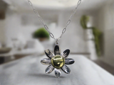 Silver Blossom: Stainless Steel Link Chain Necklace with Flower Pendant