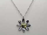 Silver Blossom: Stainless Steel Link Chain Necklace with Flower Pendant