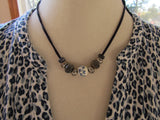 Midnight Bloom: Navy Suede Necklace with Flower Glass Beads