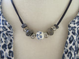 Midnight Bloom: Navy Suede Necklace with Flower Glass Beads
