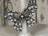 Fluttering Glamour: Rhinestone and Pearl Butterfly Necklace