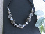 Twilight Shimmer: Smoky Black and Pewter Beaded Necklace