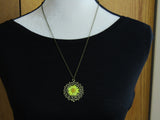 Vintage Sunshine: Antique Gold Necklace with Dried Yellow Flower Pendant