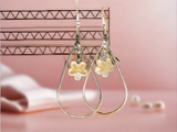 Silver Dangle Earrings with Tan Flower Accent