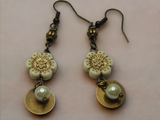 Antique gold flower and pearl earrings
