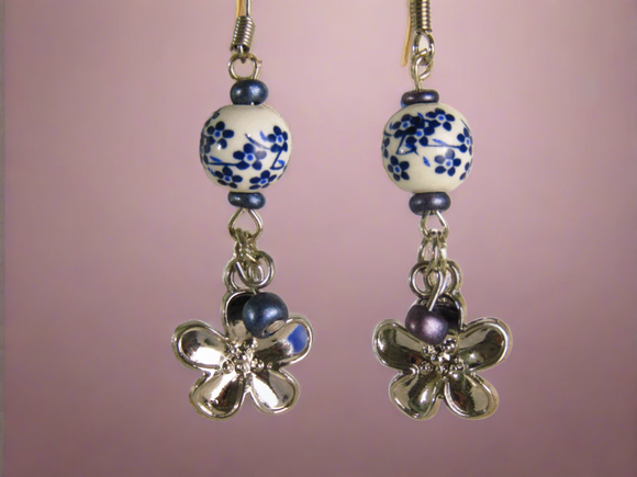 Blue and White Flower Earrings