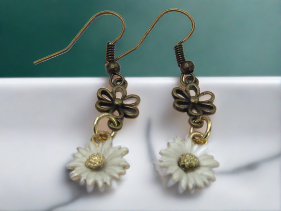 White, Yellow or Coral Daisy Dangle Earrings