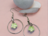 Round Silver Earrings with Dangle Flowers