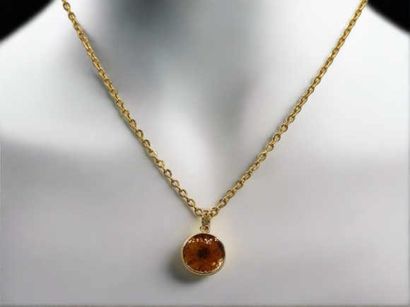 Sunlit Bloom: 18K Gold Necklace with Orange Flower Pendant