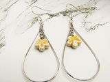 Silver Dangle Earrings with Tan Flower Accent