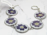 Purple Natural Dried Flower Silver Bracelet