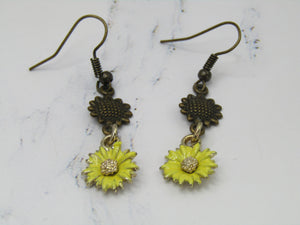 White, Yellow or Coral Daisy Dangle Earrings