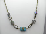 Vintage Charm: Antique Gold Necklace with Wire Wrapped Turquoise Stone Pendant