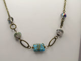 Vintage Charm: Antique Gold Necklace with Wire Wrapped Turquoise Stone Pendant