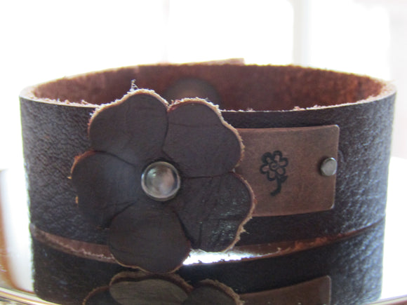 Brown Soft Leather Flower Bracelet