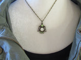 Vintage Flora: Antique Gold Chain Necklace with Green & Pearl Flower Pendant