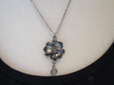 Pewter Chain  Necklace with Gunmetal Flower Pendant
