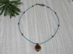 Beaded Turquoise and Red Necklace