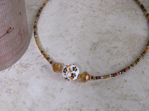 Autumn Blooms: 15" Choker Necklace with Glass Flower Pendant