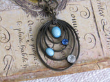 Vintage Azure: Antique Gold Necklace with Round Gold,  Turquoise and Blue Pendant