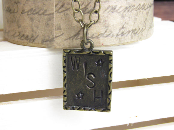 Golden Wish: Hand Stamped Wish Pendant Necklace