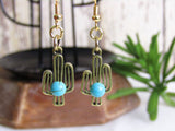Gold and Turquoise Cactus Earrings