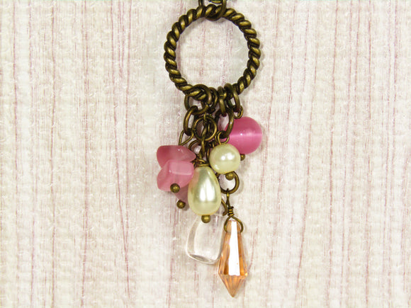 Antique Gold Necklace with Pink Dangle Pendant