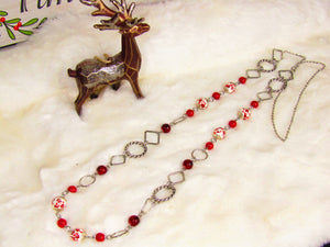 Red and White Glass Bead Necklace