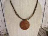 Gold and Brown Necklace with Leather Sunflower Pendant
