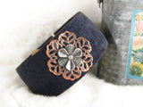 Navy Suede Flower Cuff Bracelet
