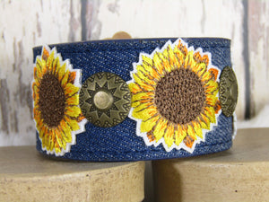 Sunflower Denim Cuff Bracelet
