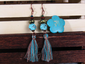 Turquoise and Copper Tassel Earrings