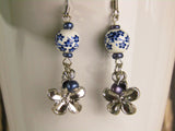 Blue and White Flower Earrings