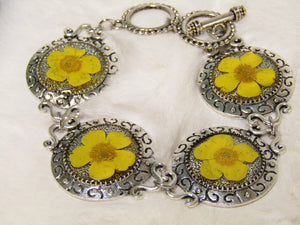 Silver Bracelet with Yellow Plum Flowers