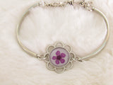 Silver Bracelets with Dried Pressed Flowers - Multiple Colors/Styles