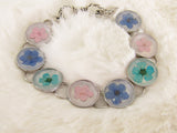 Silver Bracelet with Forget-Me-Not and Plum Blossoms