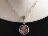 Sterling Silver Necklace with Pink Sunflower
