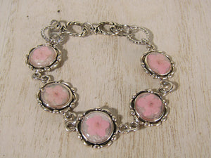 Silver Bracelet with Pink Forget-Me-Not Blossoms