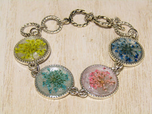 Silver Bracelet with Dried Multi-Colored Queen Anne's Lace