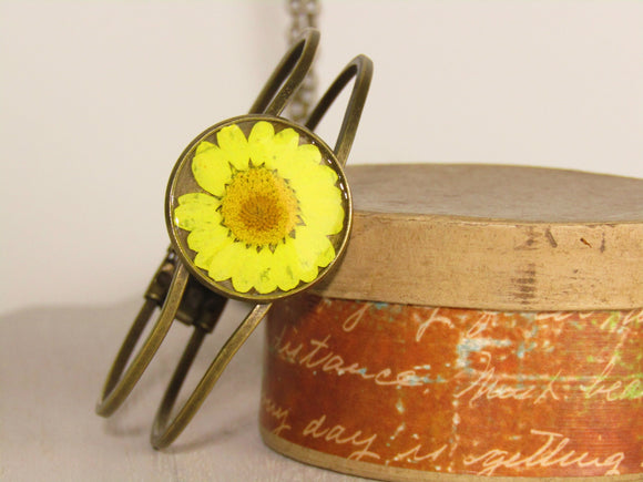 Bronze Hinged Bracelet with Sunflower