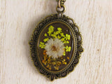 Golden Blooms: Vintage Bronze Necklace with Yellow and Orange Queen Anne's Lace Flowers