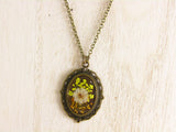 Golden Blooms: Vintage Bronze Necklace with Yellow and Orange Queen Anne's Lace Flowers
