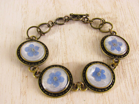 Bronze Bracelet with Periwinkle Forget-Me-Not Blossoms