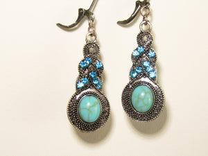Turquoise Earrings with Blue Rhinestones