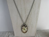 Pewter Necklace with Dried White Larkspur Flower
