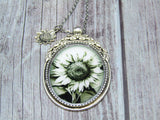 Monochrome Bloom: Black and White Sunflower Necklace